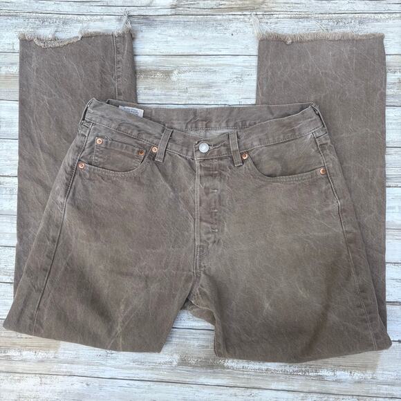 Levi’s Fresh Premium 501 Jeans 32x32 (30x27”) Brown Distressed Workwear Lemon - Picture 2 of 16